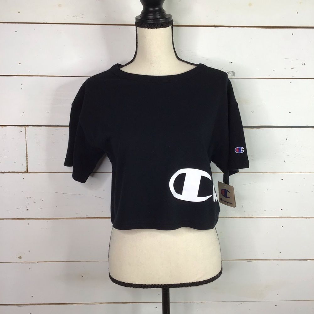 New Champion Heritage Script Logo Cropped T Shirt